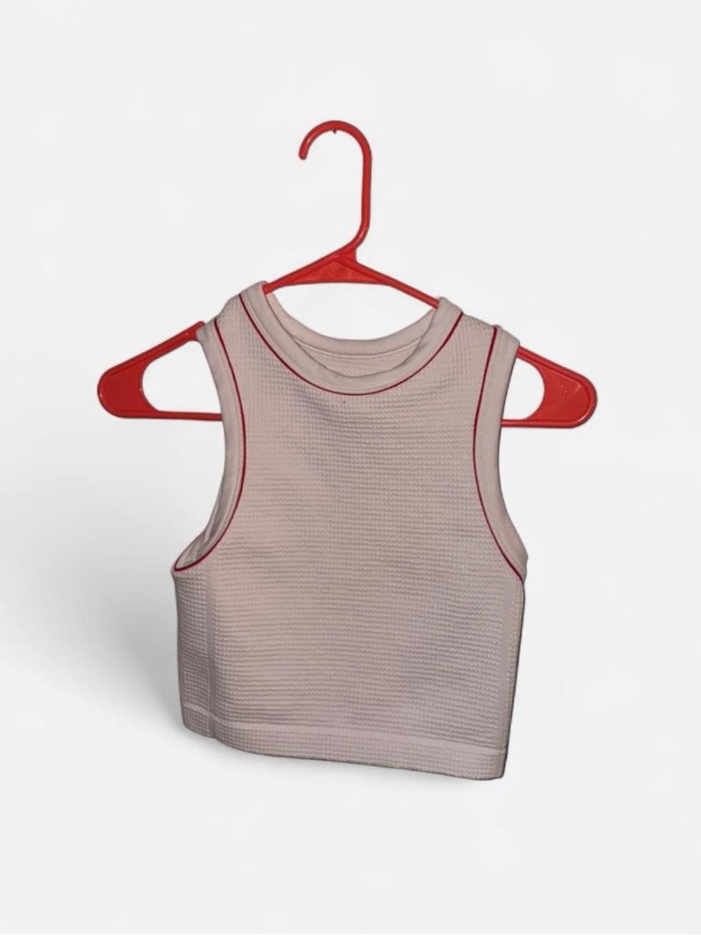 Women’s Ribbed Crop Tank Top in White with Red Trim